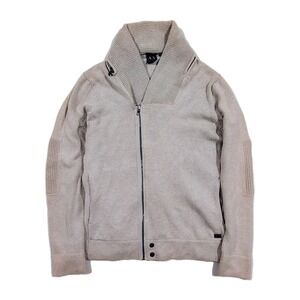 Armani Exchange Cardigan Mens Sweater Full Zip Beige Cotton Slim Large Pockets L